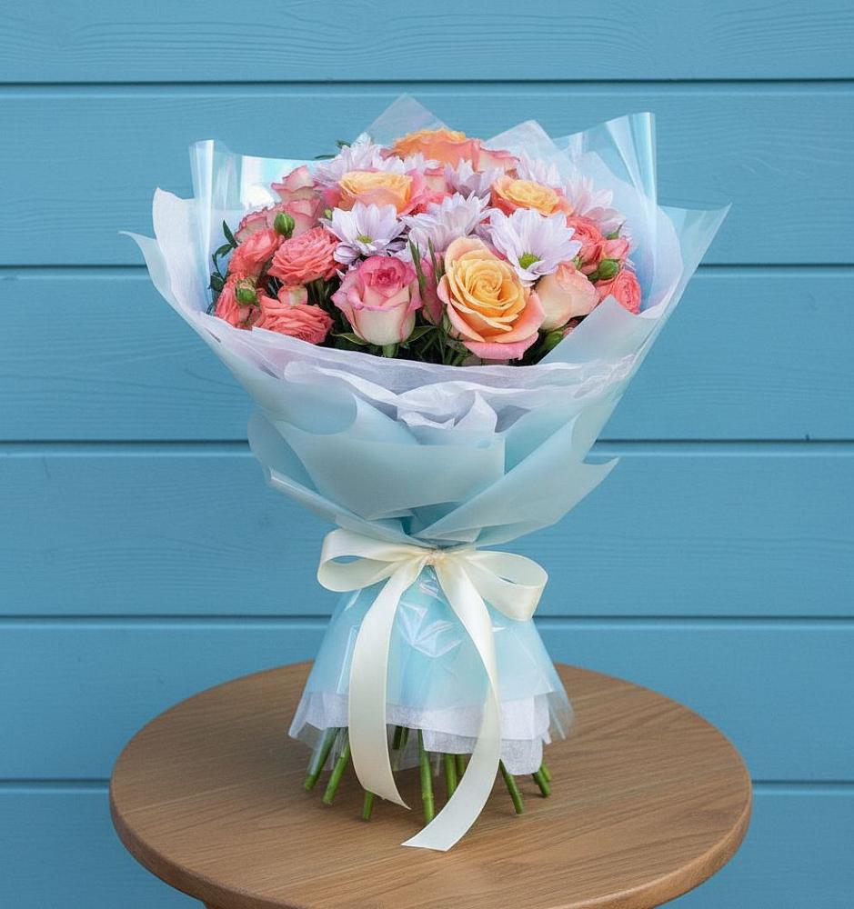 Букет цветов из: Хризантемы и Розы в Струбково