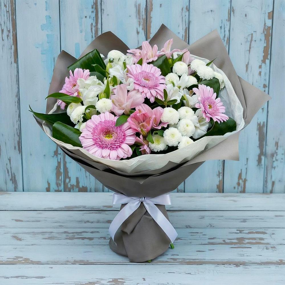 Букет цветов из: Герберы, Альстромерии и Хризантемы в Струбково